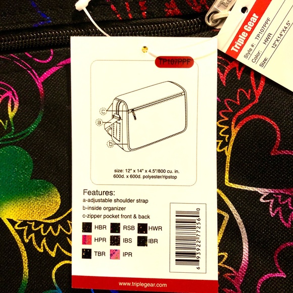 NWT Triple Gear metallic multicolor crossbody messenger bag hearts with wings - Picture 9 of 11